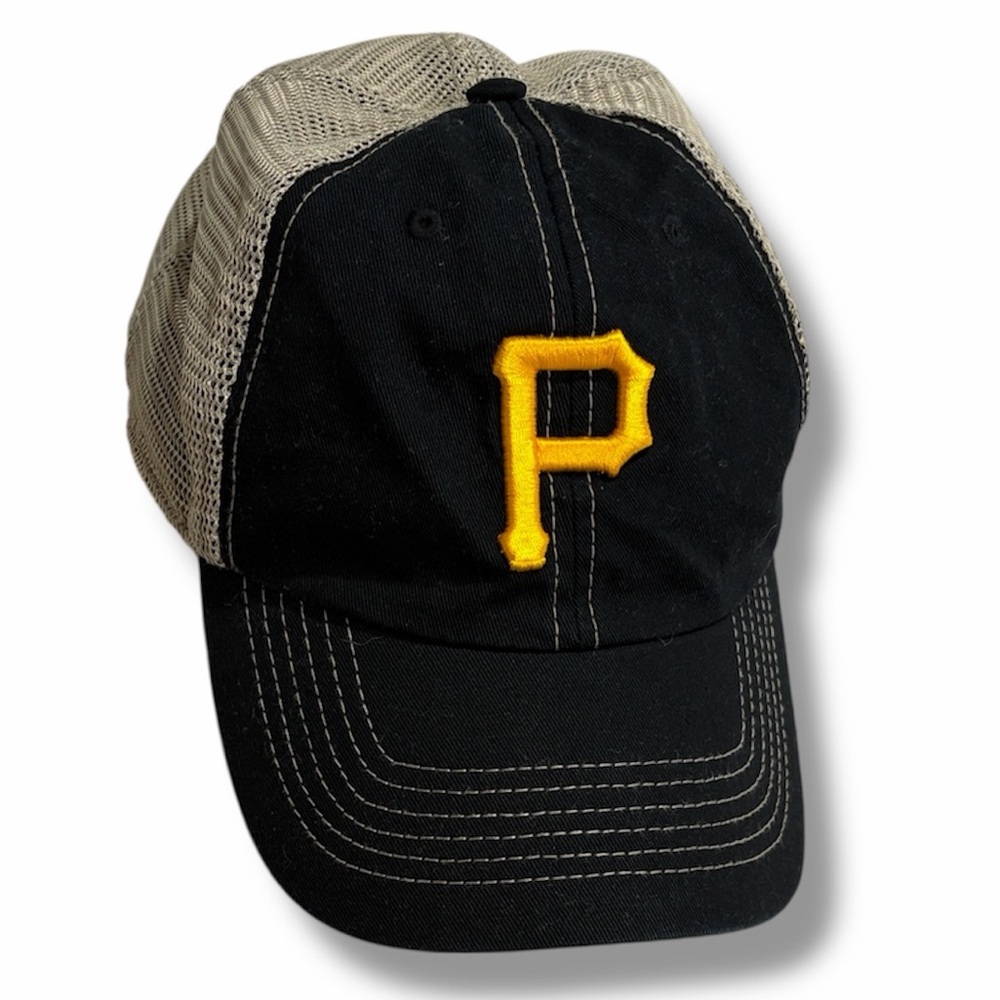 '47 Pittsburgh Pirates MLB Mesh Trawler Clean Up Sports Adjustable Hat Black Tan